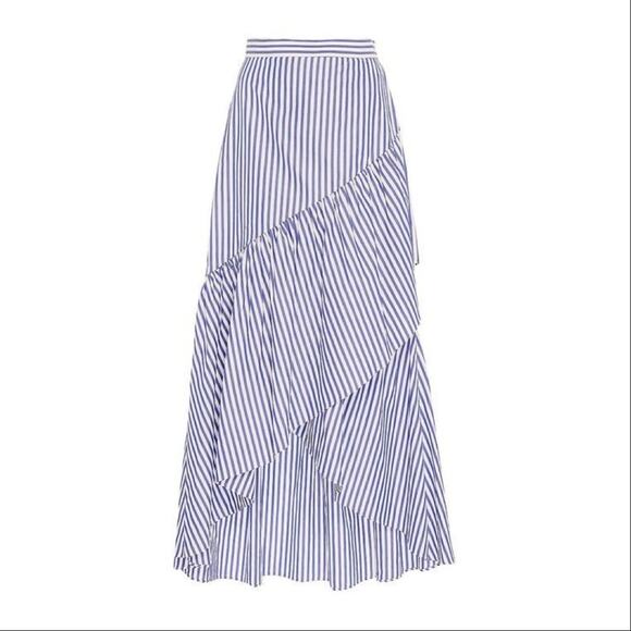 Mark D Sikes MDS | Women’s Ruffle High-Low Maxi Skirt Size 4 Blue & White Stripe - Picture 1 of 11